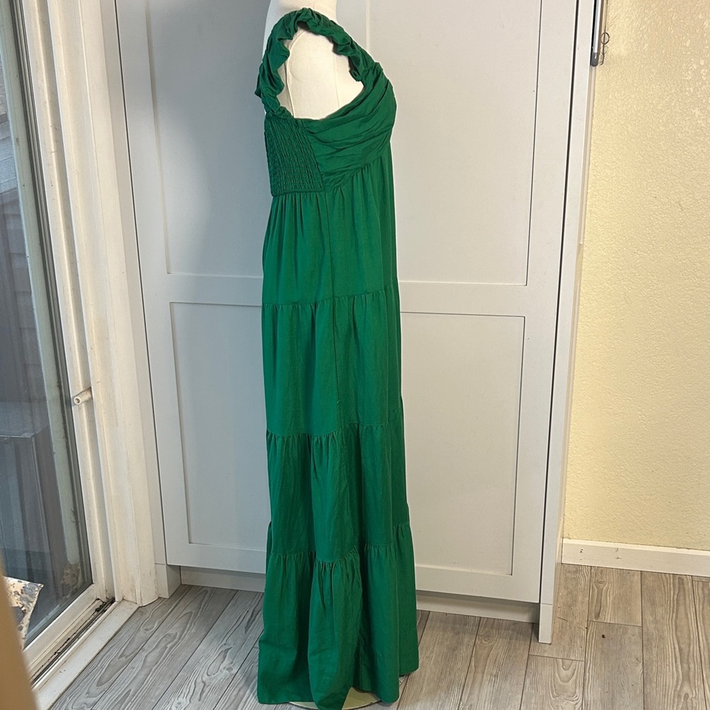 Jason Wu Emerald Green Ruffled V-Neck Tiered Maxi Dress Women’s Size Medium - Picture 4 of 11